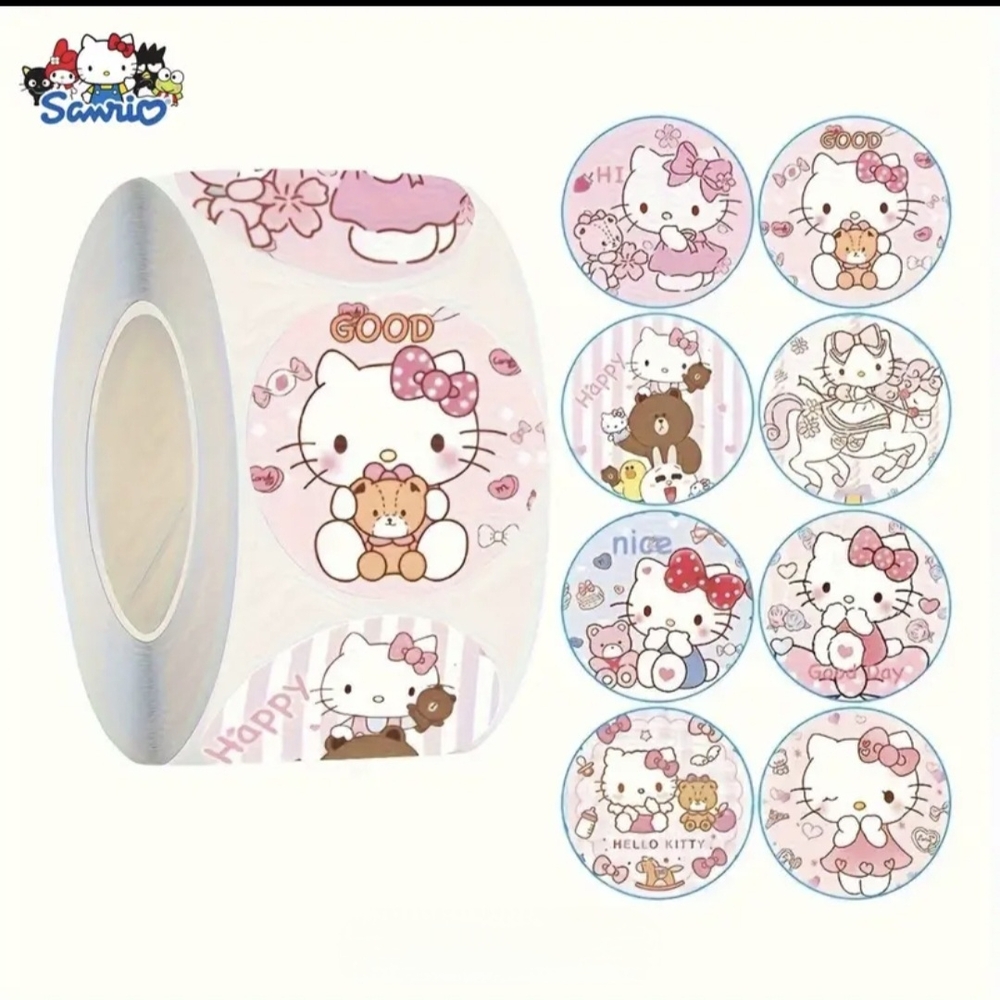 Sanrio Hello Kitty Sticker Roll - Pink and Brown 500 COUNT